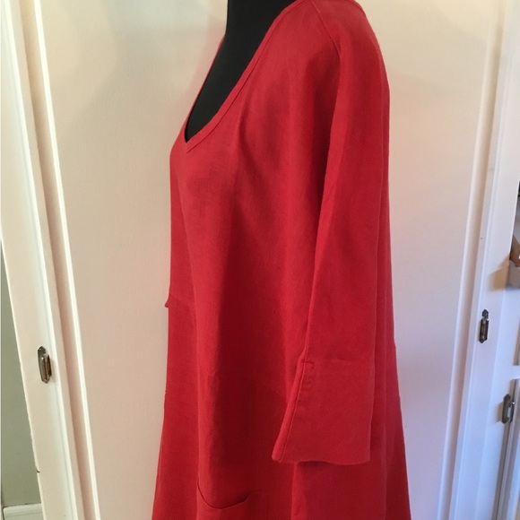 NWOT Flax Dress 100% Linen Red Pockets! L - Picture 4 of 8